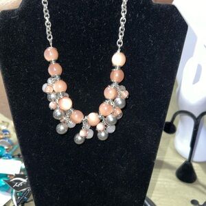 Pink and Silver Clustered Bead Necklace